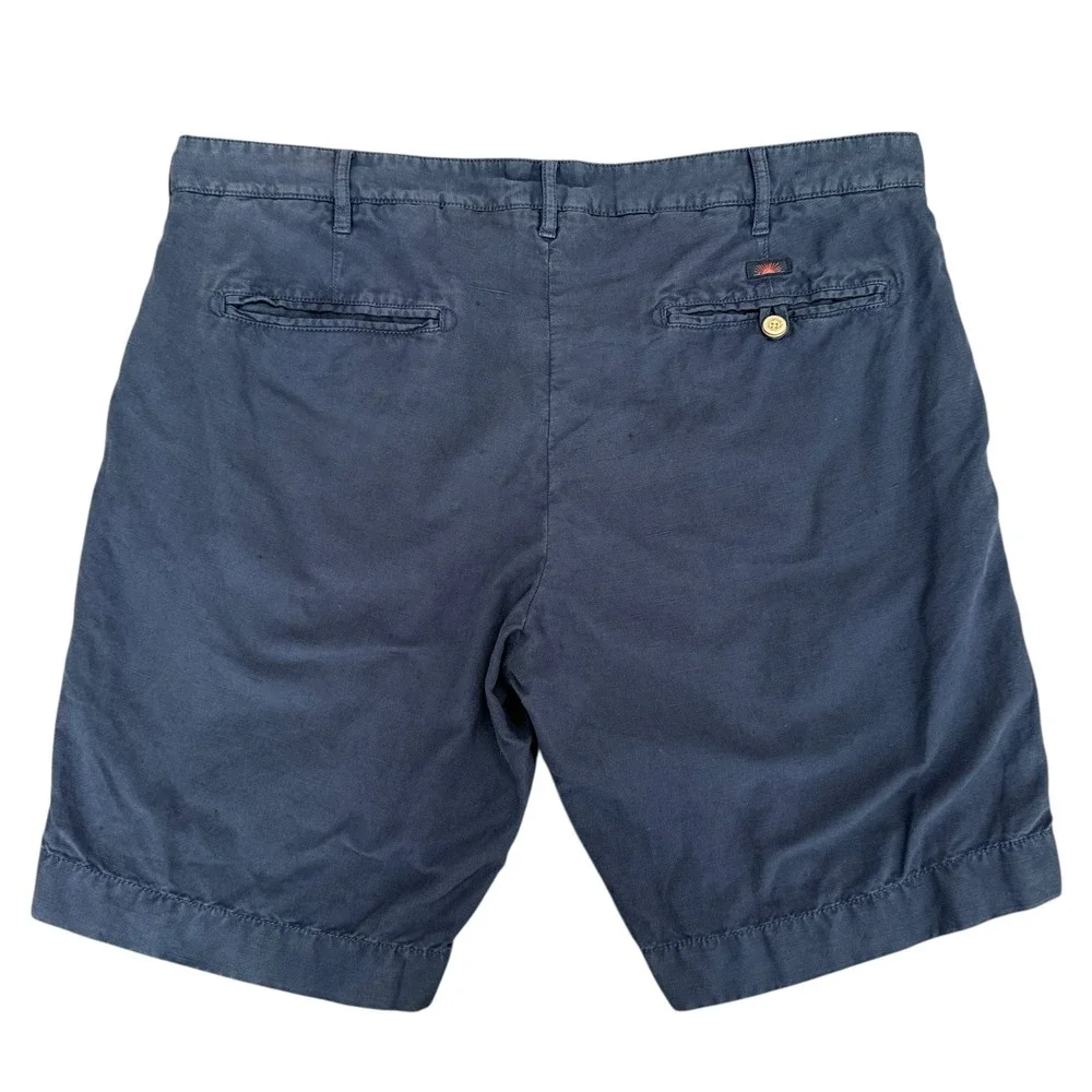 Faherty‎ Men's Shorts Blue Linen Chino Flat Front Size 35 Coastal Nautical Beach